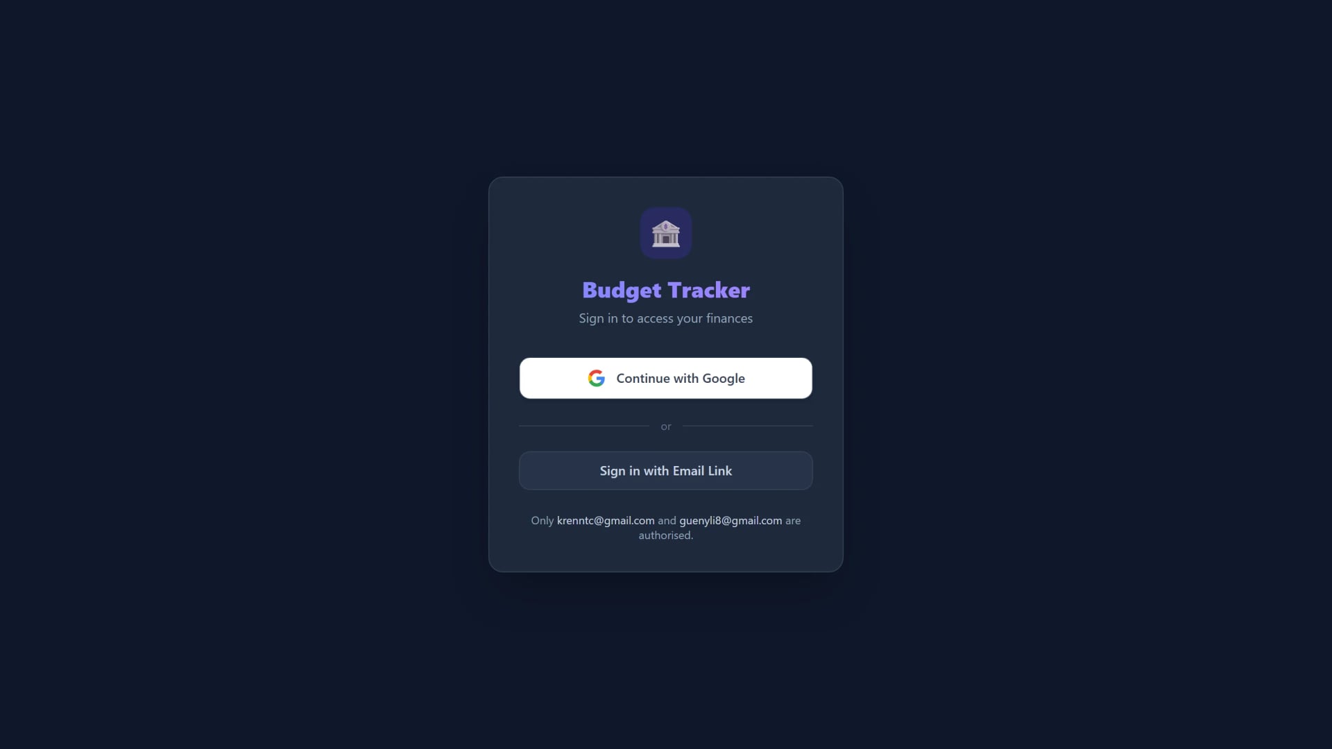 Login screen with Google sign-in and email magic link options